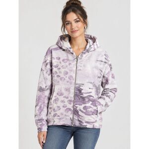 Sun Tees Full Zip Purple Lilac Grey Camo Womens Hoodie NWT Medium